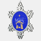 Gezegend Eerste Huis Kerstmis Geboorte Scène Tin Sneeuwvlok Ornament (Rechts)