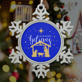 Gezegend Eerste Huis Kerstmis Geboorte Scène Tin Sneeuwvlok Ornament