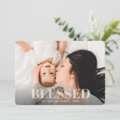 Gezegend elegant script kerstfoto vakantie feestdagenkaart (Staand voorkant)