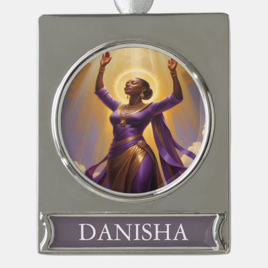 Gezegend en bekrachtigd vakantie Ornament Verzilverd Banner Ornament (Voorkant)