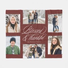 Gezegend en dankbaar 6 foto collage kastanjebruin fleece deken