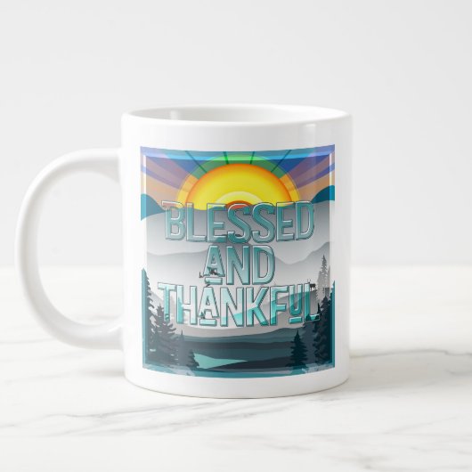 Gezegend en dankbaar grote koffiekop (Links)
