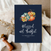 Gezegend en dankbaar marineblauw Thanksgiving Feestdagenkaart