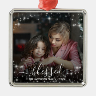 Gezegend. Festive Stars-foto met kerstmis Metalen Ornament