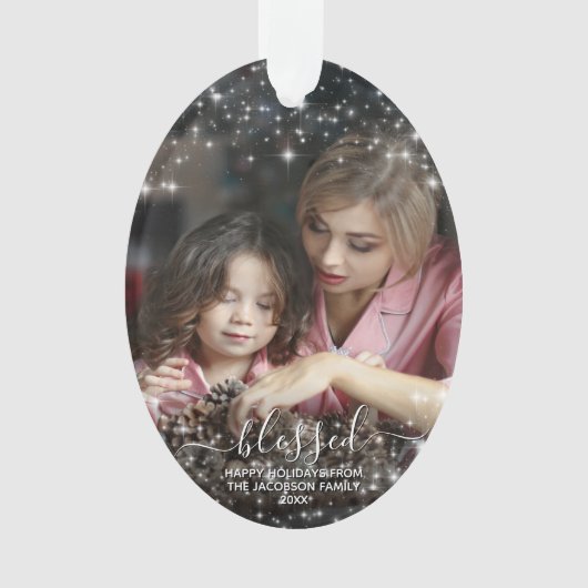 Gezegend. Foto met feestelijke Sparkles Christmas Ornament (voorkant)