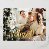 Gezegend, fotonaam Goud Folie Vakantie Postkaart # Folie Feestdagen Briefkaart (Voorkant)