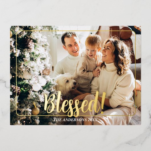 Gezegend, fotonaam Goud Folie Vakantie Postkaart # Folie Feestdagen Briefkaart (Voorkant)