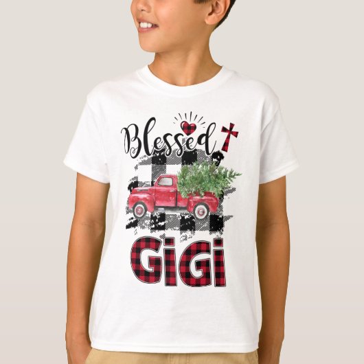 Gezegend Gigi Rood-geruite Kerstmis T-shirt (Voorkant)