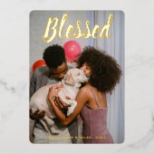 Gezegend Goud Metallic Roze Kerstmis Verticaal Folie Feestdagenkaart (Voorkant)