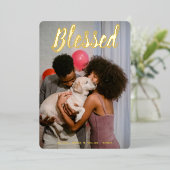 Gezegend Goud Metallic Roze Kerstmis Verticaal Folie Feestdagenkaart (Staand Voorkant)