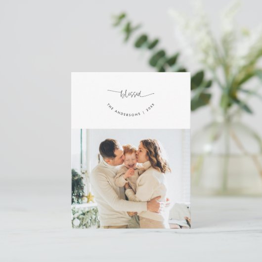 Gezegend, Groet, Familiefoto, Glimlachend Script Briefkaart (Staand voorkant)