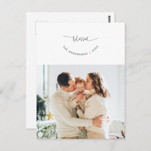 Gezegend, Groet, Familiefoto, Glimlachend Script Briefkaart (Voorkant / Achterkant)