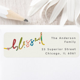 Gezegend handgeschilderd kerstretour adreslabel etiket