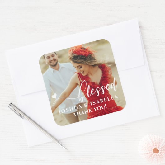 Gezegend Hart Foto Bruiloft Bruidsgunst Sticker (Envelop)