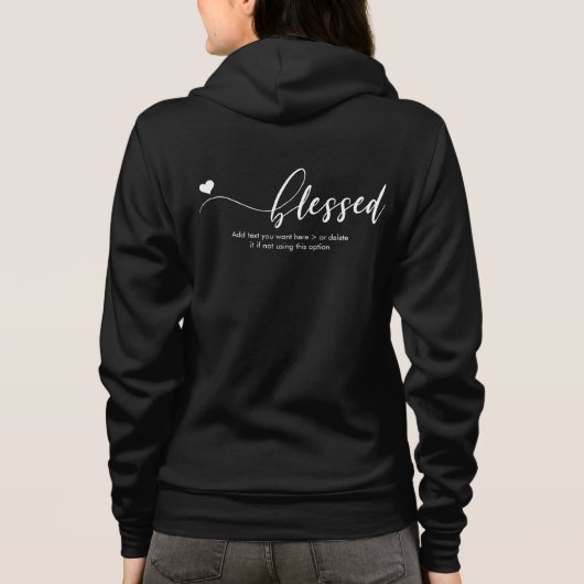 Gezegend Hart Modern Script Zwart Wit Rits Hoodie (Achterkant)