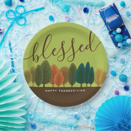 Gezegend herfst bos botanisch licht groen papieren bordje (Feest)