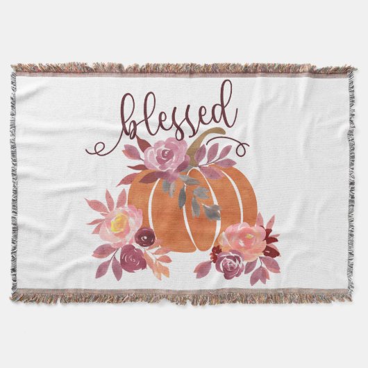 Gezegend - Herfst Pompoen met roze bloemen Deken (Voorkant)