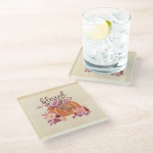 Gezegend - Herfst Pompoen met roze bloemen Glazen Onderzetter (Schuin)