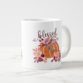 Gezegend - Herfst Pompoen met roze bloemen Grote Koffiekop (Voorkant rechts)