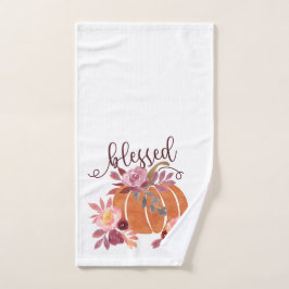 Gezegend - Herfst Pompoen met roze bloemen Handdoek