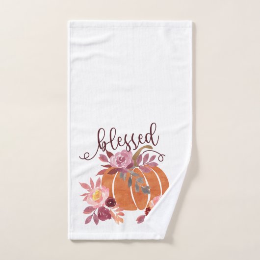 Gezegend - Herfst Pompoen met roze bloemen Handdoek (Handdoek)