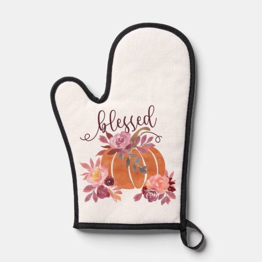 Gezegend - Herfst Pompoen met roze bloemen Ovenwant (Voorkant)