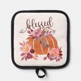 Gezegend - Herfst Pompoen met roze bloemen Pannenlap