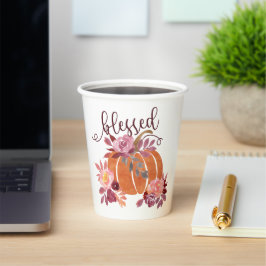 Gezegend - Herfst Pompoen met roze bloemen Papieren Bekers
