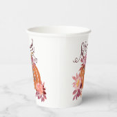 Gezegend - Herfst Pompoen met roze bloemen Papieren Bekers (Rechts)