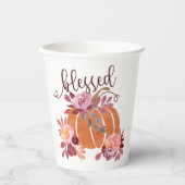 Gezegend - Herfst Pompoen met roze bloemen Papieren Bekers (Voorkant)