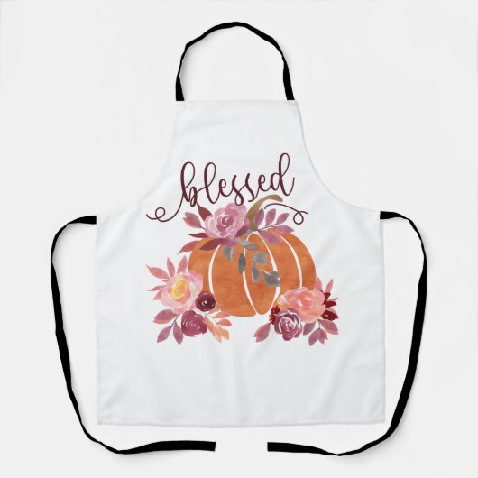 Gezegend - Herfst Pompoen met roze bloemen Schort (Voorkant)