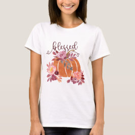 Gezegend - Herfst Pompoen met roze bloemen T-shirt