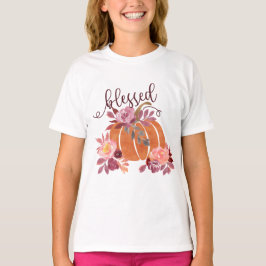 Gezegend - Herfst Pompoen met roze bloemen T-shirt