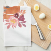 Gezegend - Herfst Pompoen met roze bloemen Theedoek (Quarter Fold)