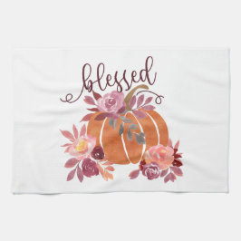 Gezegend - Herfst Pompoen met roze bloemen Theedoek