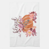 Gezegend - Herfst Pompoen met roze bloemen Theedoek (Verticaal)