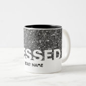 Gezegend in de naam van Jezus | Stijlvolle ZILVERE Tweekleurige Koffiemok (Voorkant rechts)