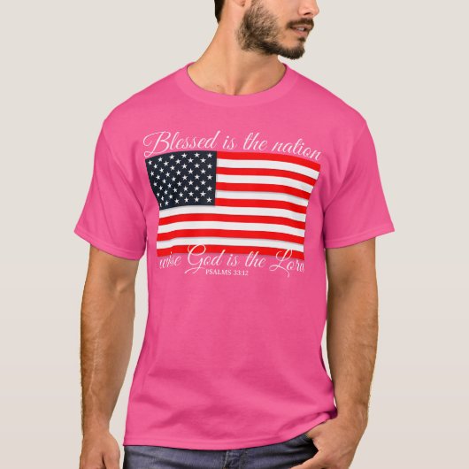 Gezegend is de vlag van de natie Psalm 3312 4 juli T-shirt (Voorkant)
