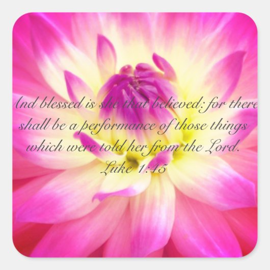 Gezegend is zij die geloofde vierkante sticker (Voorkant)