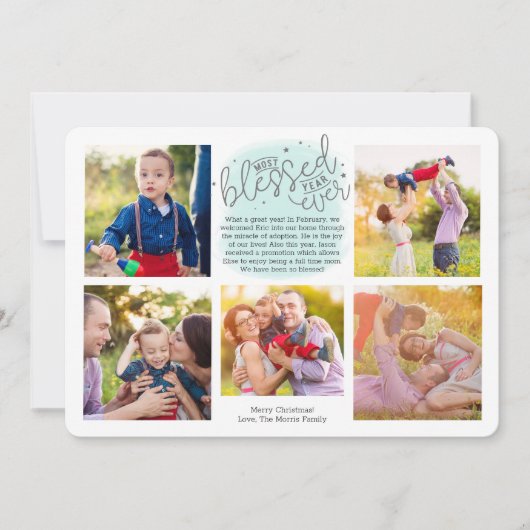 Gezegend Jaar Elk Jaar In Review Blauwe Waterverf Feestdagenkaart (Voorkant)