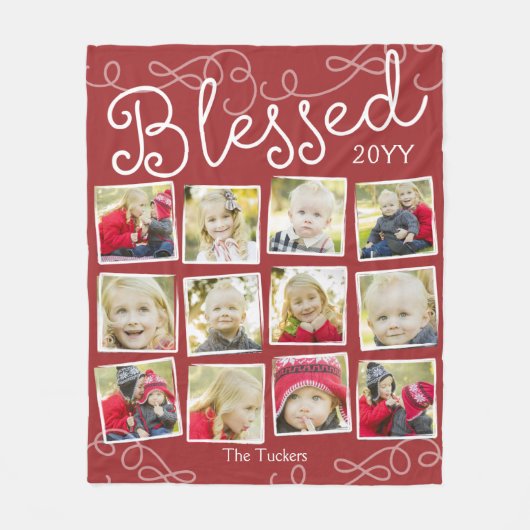Gezegend jaar in Afbeeldingen 12 Foto Collage Red Fleece Deken (Voorkant)