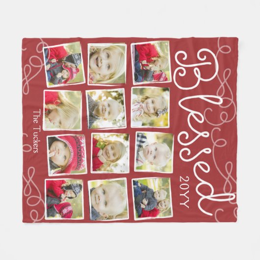Gezegend jaar in Afbeeldingen 12 Foto Collage Red Fleece Deken (Voorkant (Horizontaal))