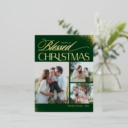 Gezegend Kerst FOLIE Religieus Vakantie Briefkaart (Staand Voorkant)