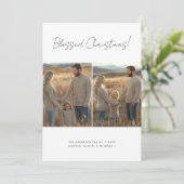 Gezegend Kerstfeest Christelijke Familie Foto Grij Feestdagenkaart (Staand voorkant)