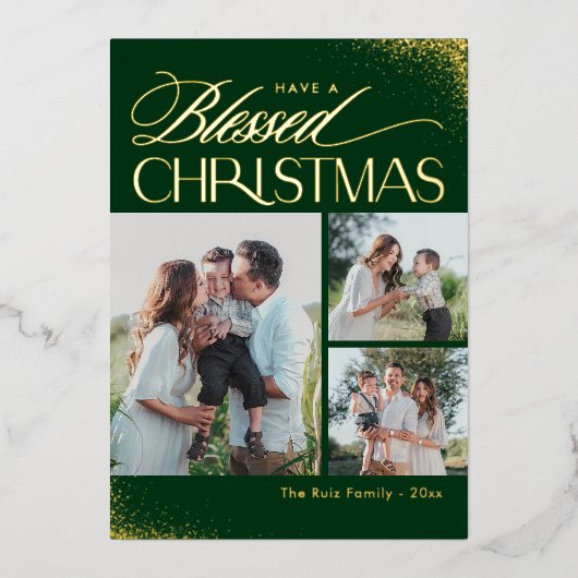 Gezegend Kerstmis ECHTE FOLIE Religieuze Vakantie  Folie Feestdagenkaart (Voorkant)