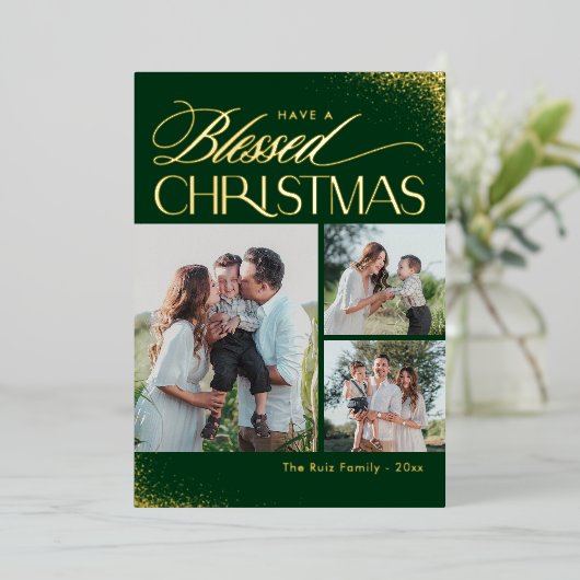 Gezegend Kerstmis ECHTE FOLIE Religieuze Vakantie  Folie Feestdagenkaart (Staand Voorkant)