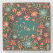 Gezegend  Kleurrijke Paddestoel Bloemen Stenen Onderzetter (Voorkant)