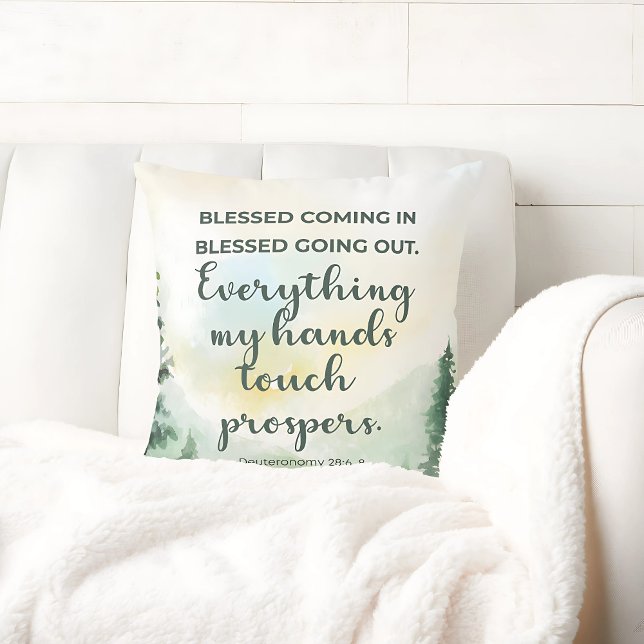Gezegend komen en uitgaan, groene Waterverf Kussen (Creator heeft geüpload)