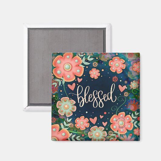 Gezegend Leuk Blauw Roze Bloemen Inspirativiteit Magneet (Voorkant / Achterkant)