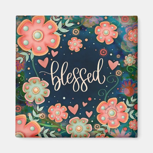 Gezegend  Leuk Blauw Roze Bloemen Inspirativiteit Magneet (Voorkant)